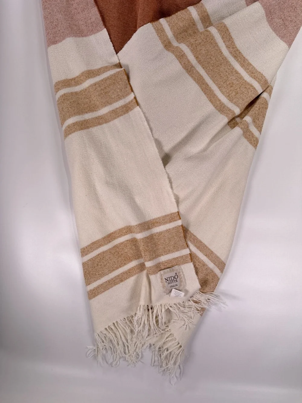 Nido Notte Italia Terracotta Mustard Boho Striped Fringe Throw Blanket